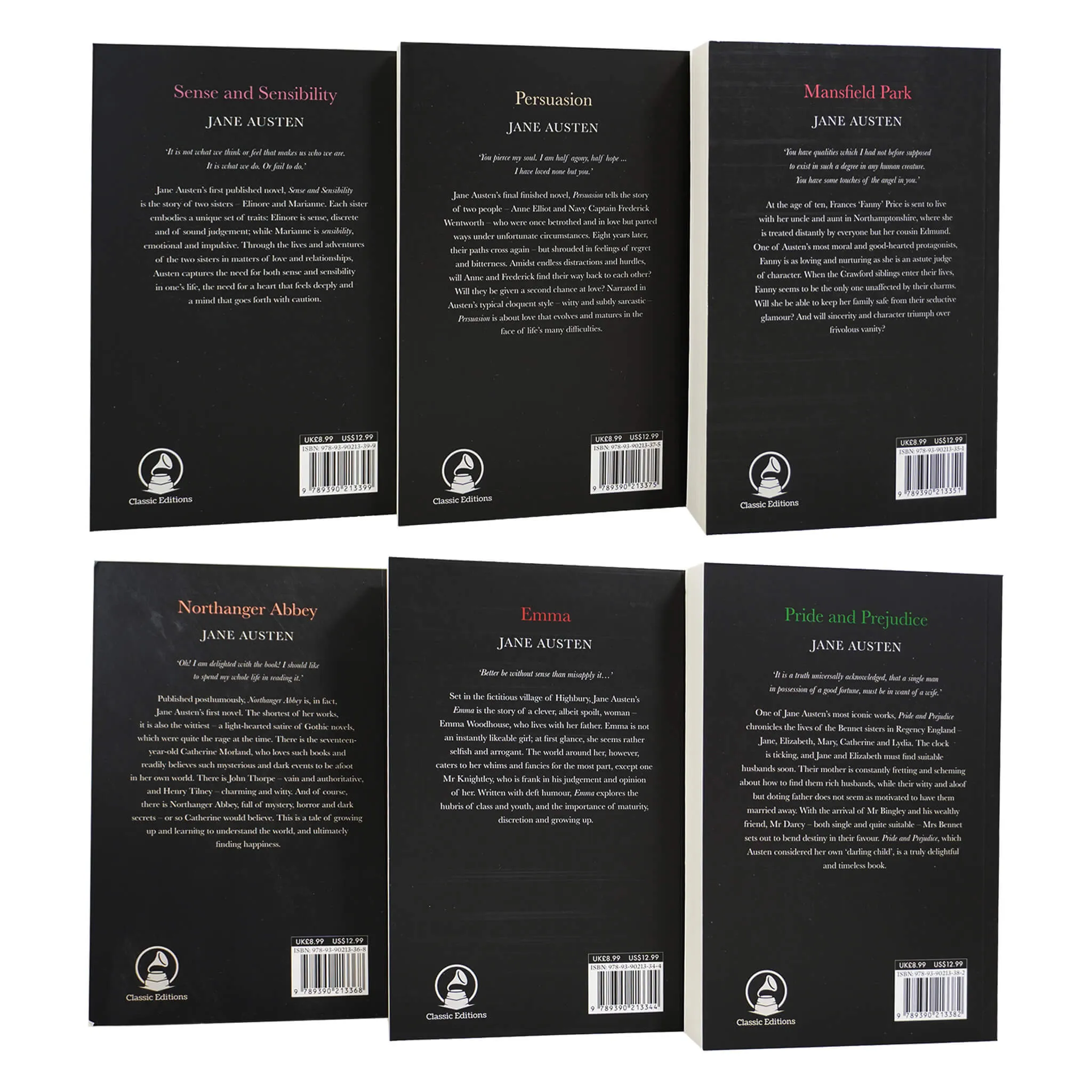 Jane Austen Complete 6 Books Box Set (Northanger, Emma, Pride, Sense, Persuasion, Park) - Adult - Paperback